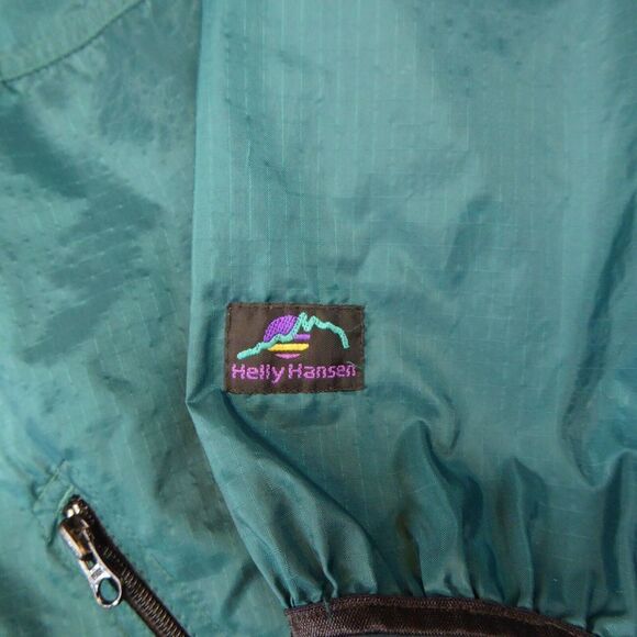 Helly Hansen Jacket Mens Large Green Rip Stop Hooded Rain Jacket Long Sleeve Zip - Picture 7 of 11